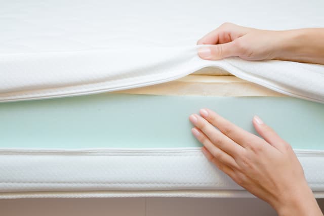 Close view of inside a memory foam mattress Close view of inside a memory foam mattress