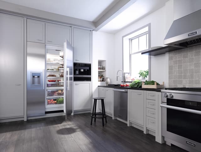 Front view of a luxury kitchen with Miele appliances